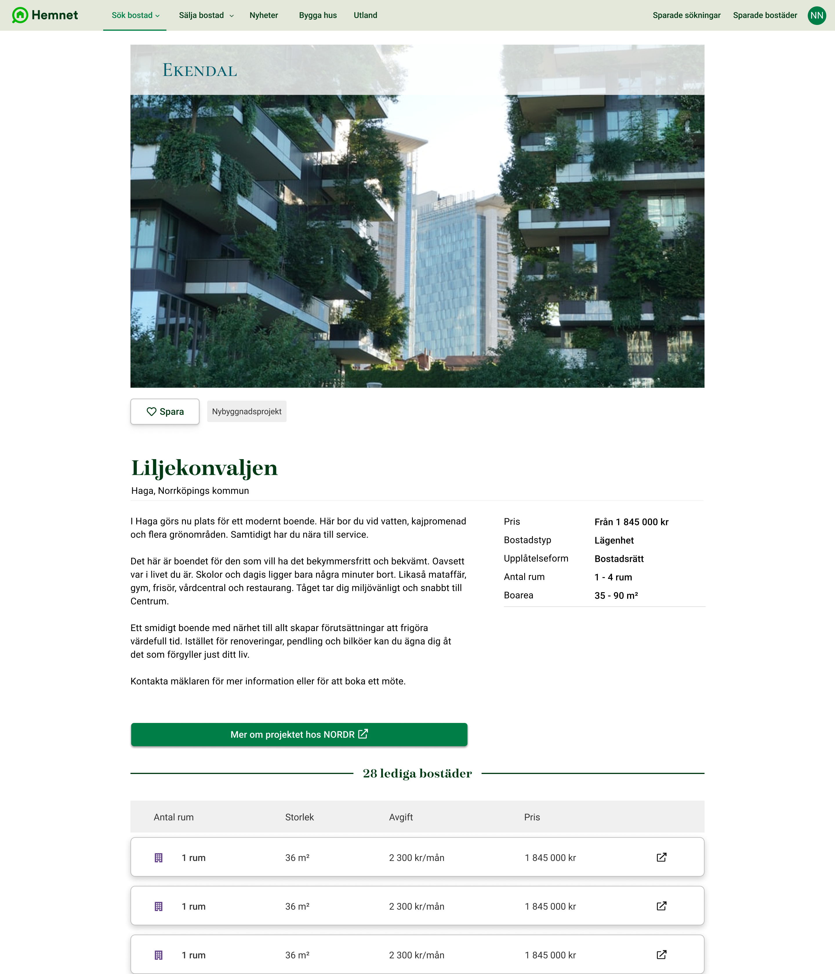 Exempel projektsida ny design