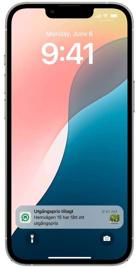 Pushnotis om utgångspris tillaggt